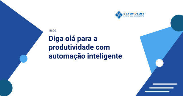 Ilustração com fundo branco e elementos azuis representando produtividade e automação inteligente no ambiente corporativo