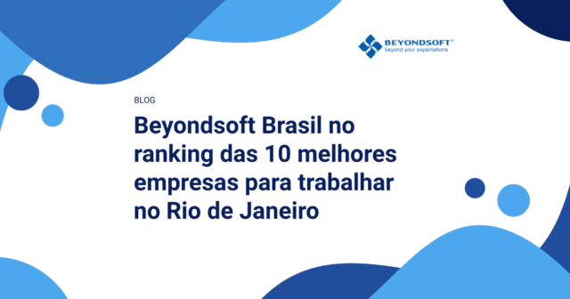 Capa com fundo branco e elementos azuis exibindo o título: "Beyondsoft Brasil no ranking das 10 melhores empresas para trabalhar no Rio de Janeiro".